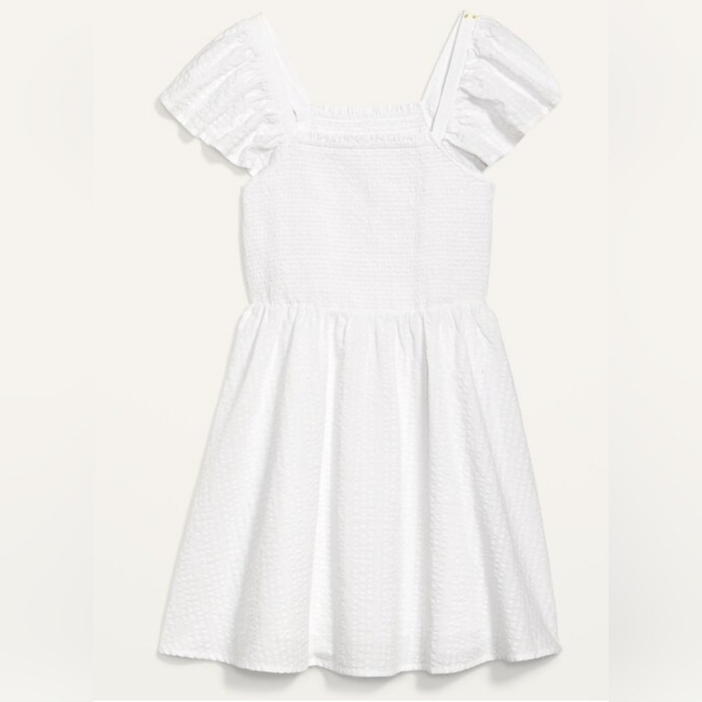 Fit & Flare Flutter-Sleeve Smocked Seersucker Mini Dress